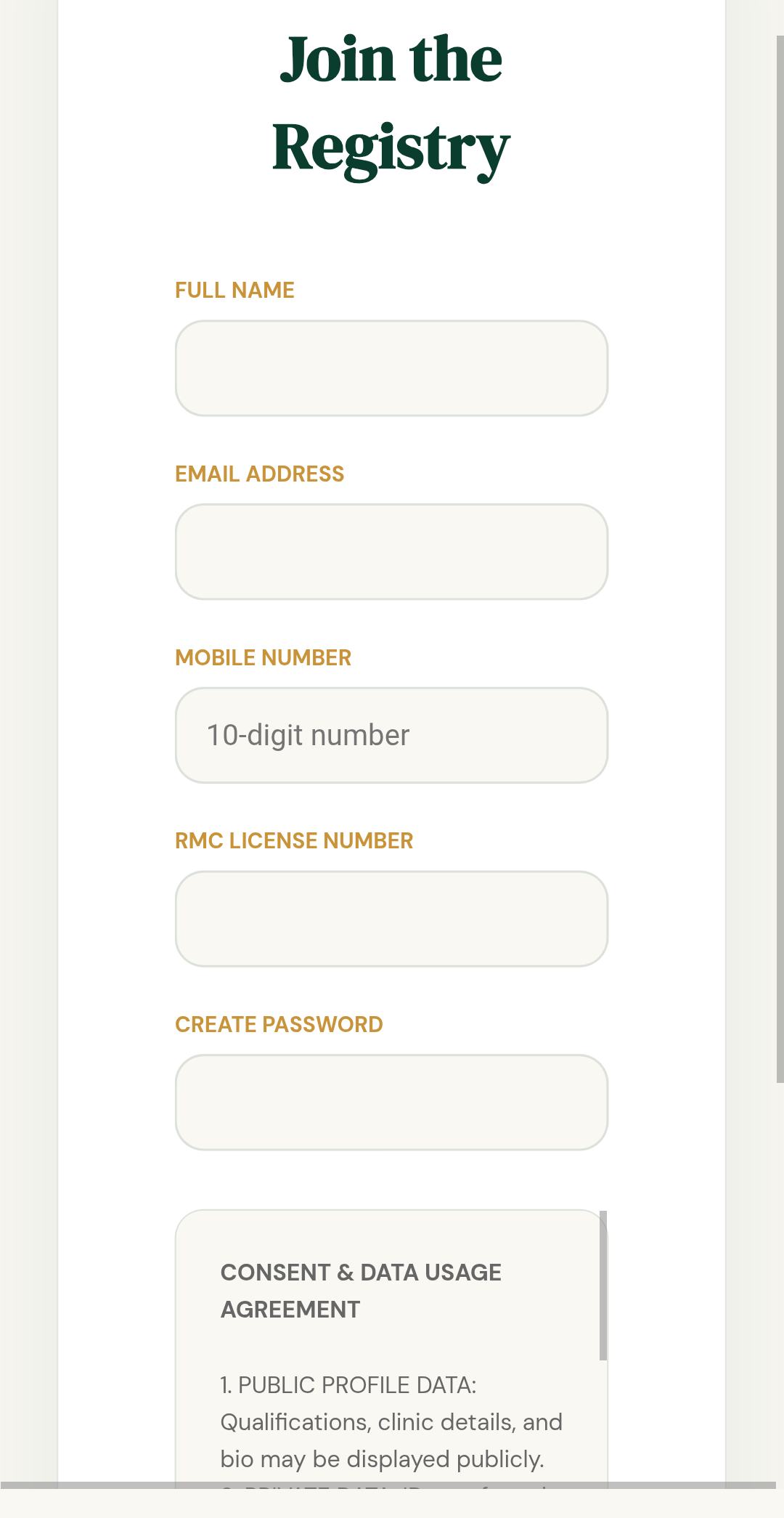 Registration form