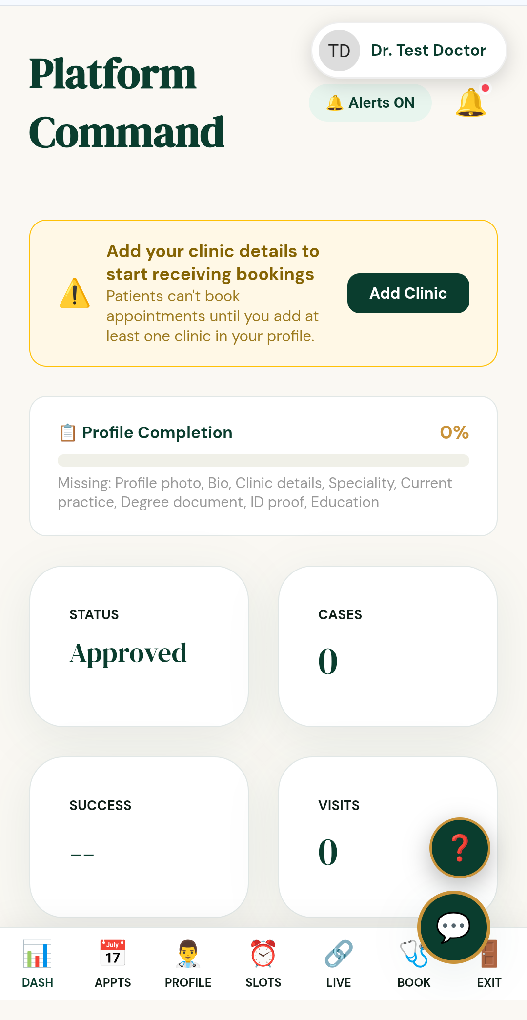 Dashboard showing Approved status