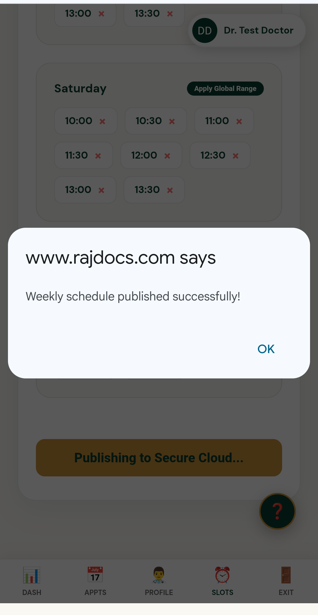 Schedule published confirmation