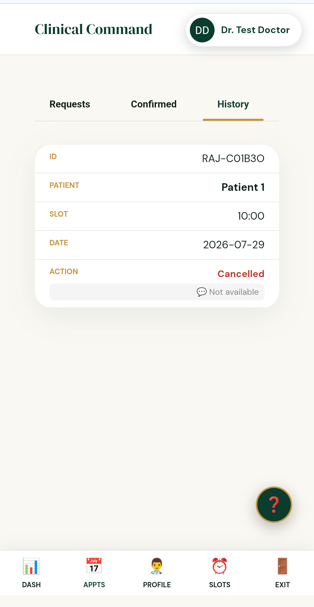 Appointment history tab