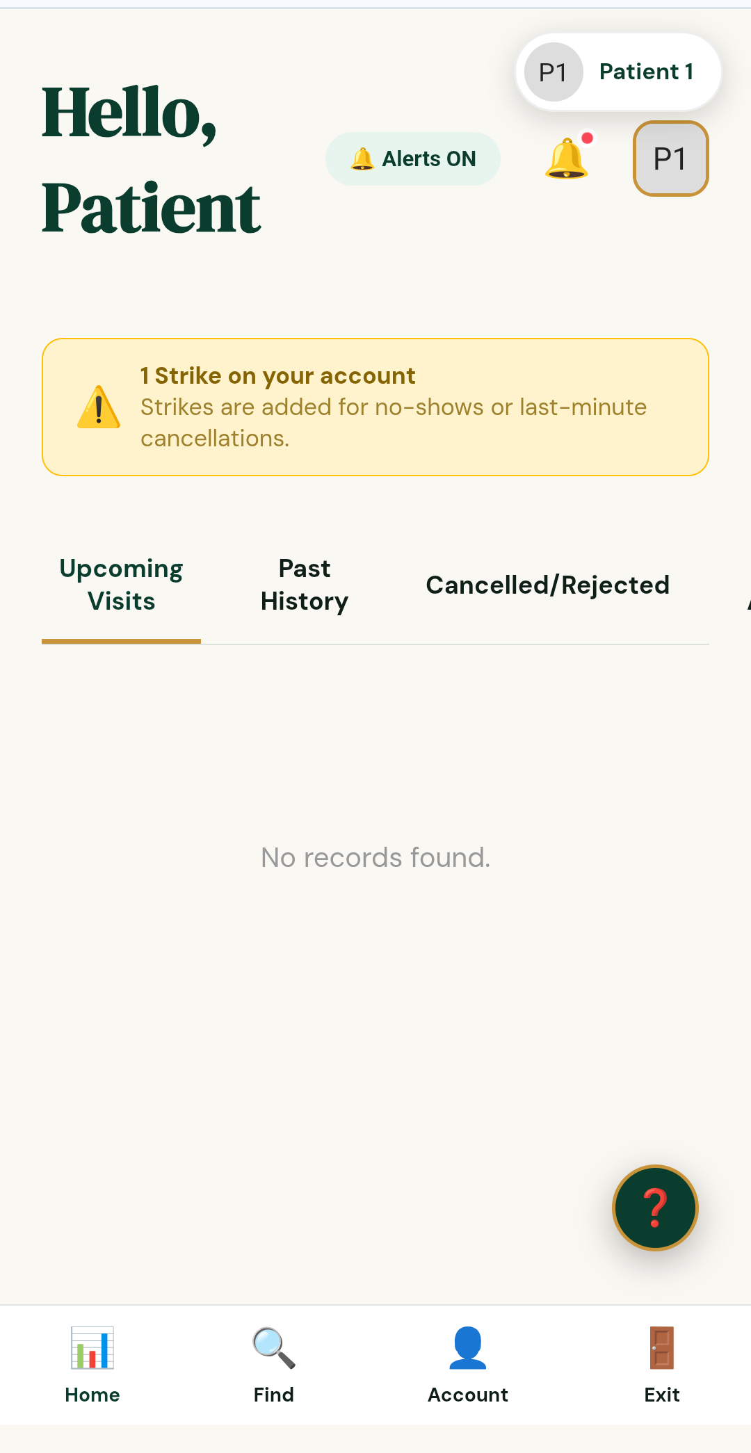 Patient dashboard home