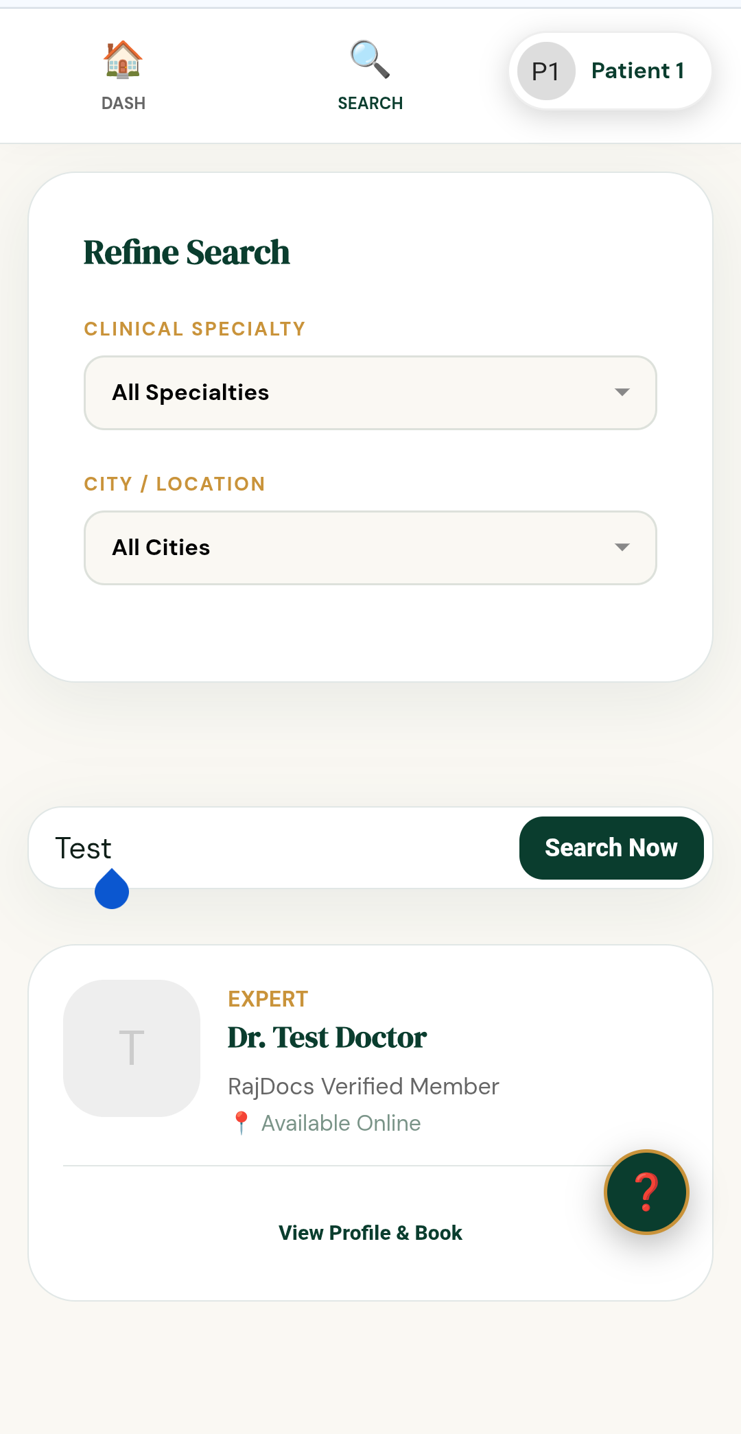 Find Doctors search screen