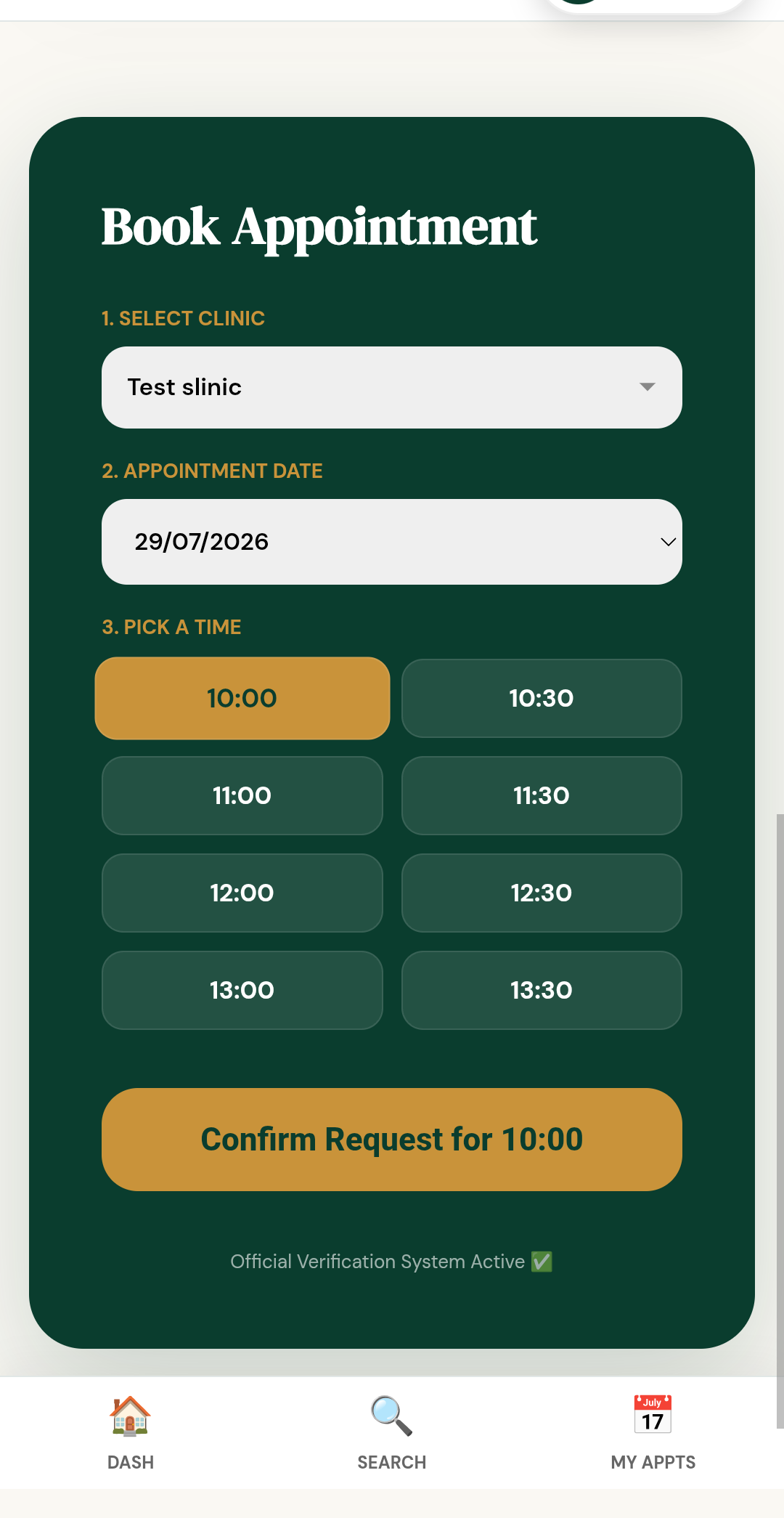Book appointment - pick clinic date and time