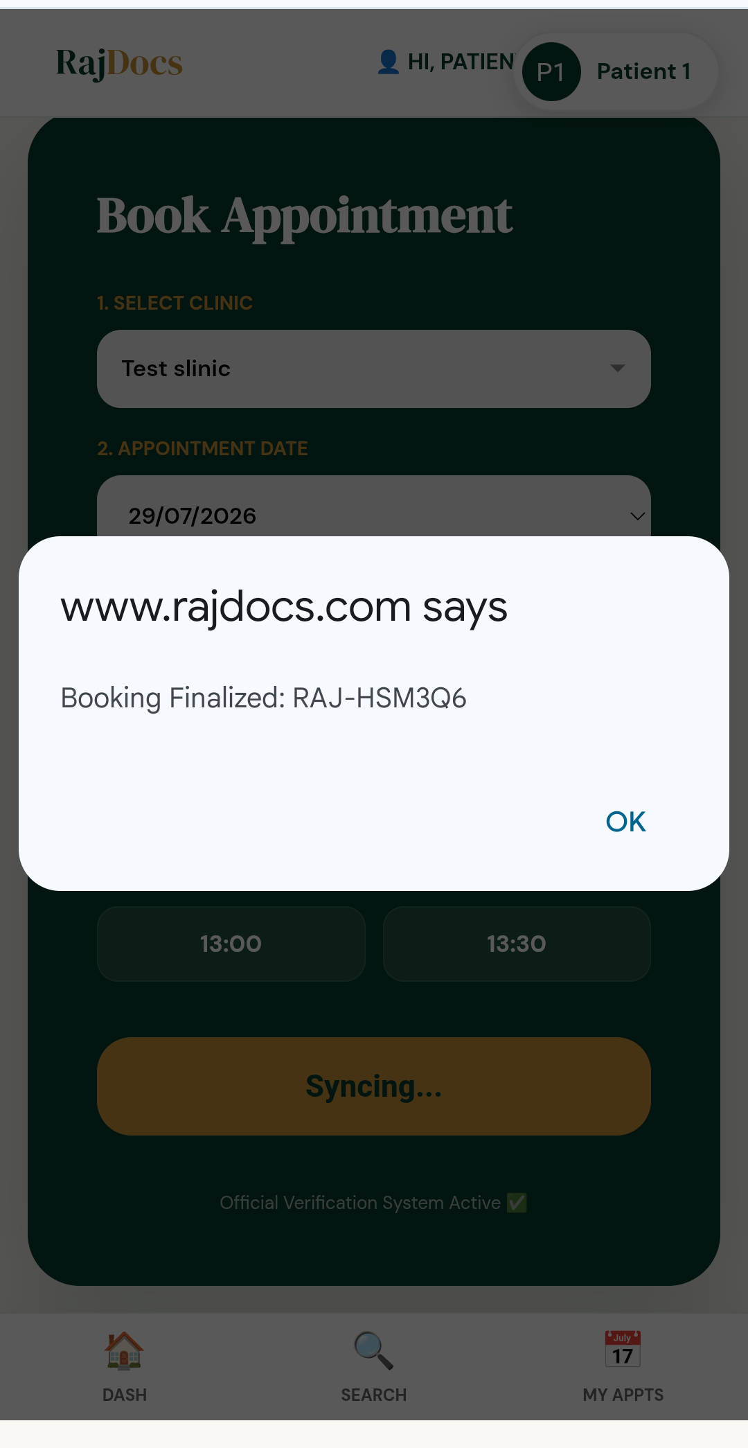 Booking finalized confirmation