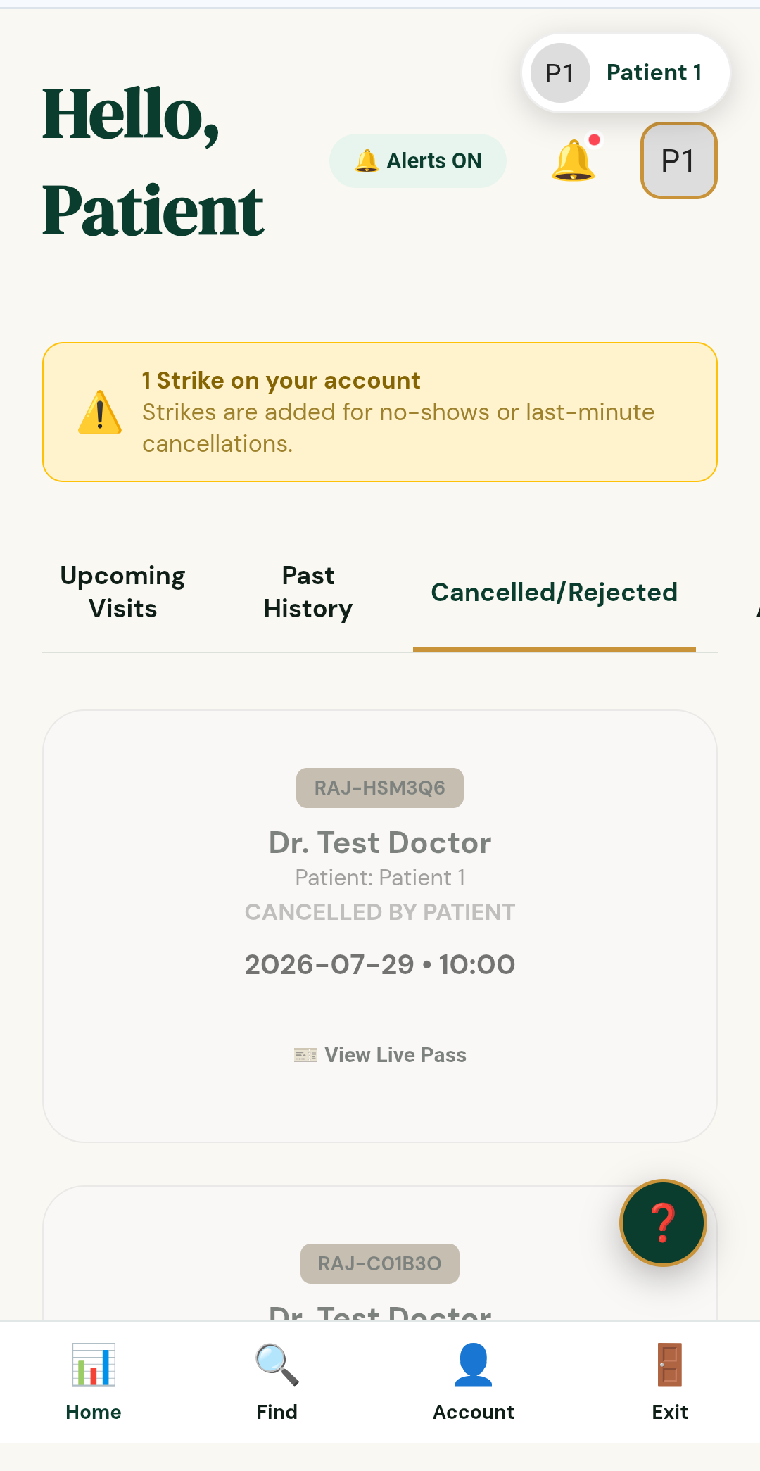Cancelled and Rejected history tab